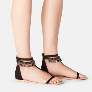 NIB!! Savlana Embellished T-strap Flat Sandal